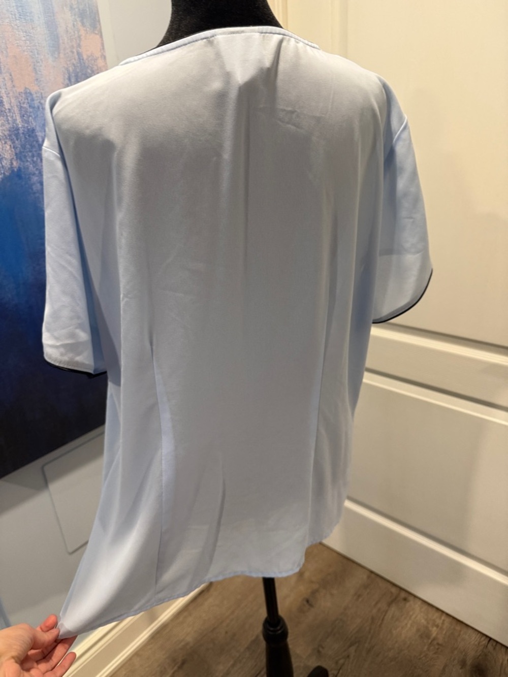Vintage Light Blue Short-Sleeve Button Front Blouse - Picture 3 of 4